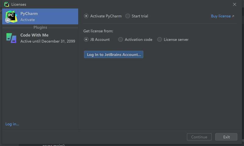 Pycharm 2023.3.5 版本提示需要先登录 JetBrains 账户