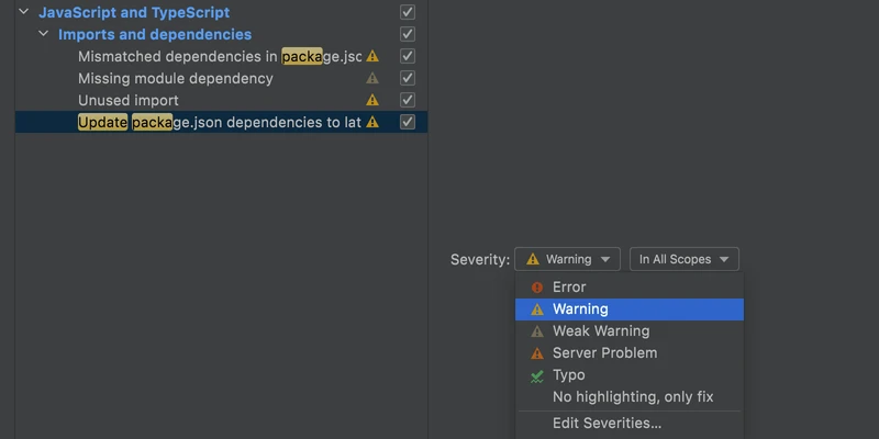 update-inspection-severity-level-package-json