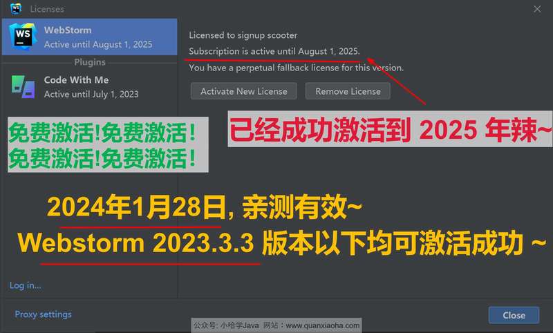 Webstorm 2023.3.3 成功激活至2099年截图