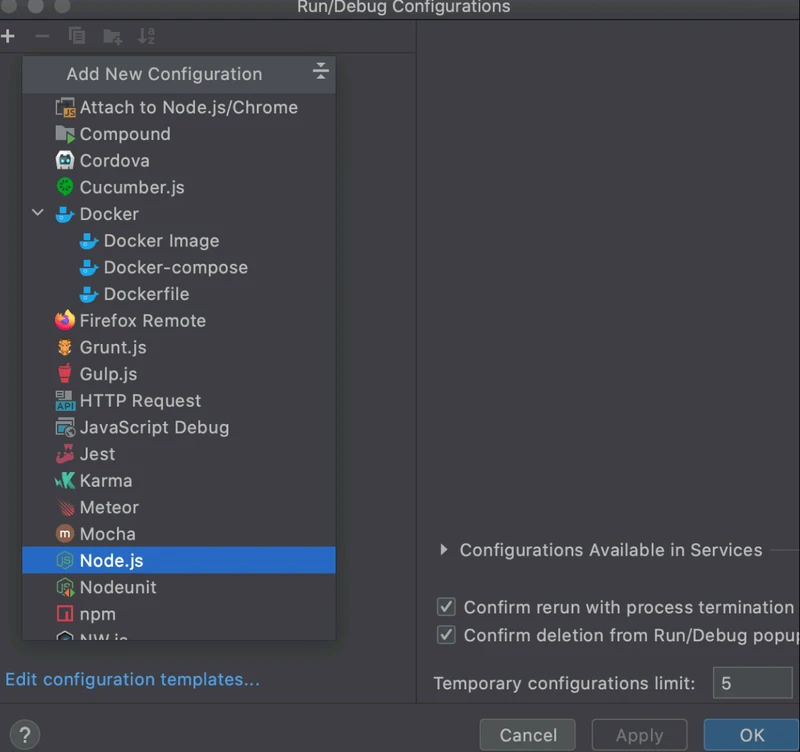Create run/debug configuration: select the configuration type Create run/debug configuration: select the configuration type