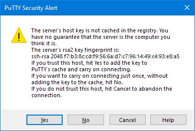 PuTTY host key prompt